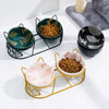 Cat Double Bowl Cute High-Leg Ceramic Oblique Mouth Protect