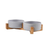 Ceramic Dog Bowl Cat Food Water Bowls with Wood Stand