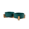 Ceramic Dog Bowl Cat Food Water Bowls with Wood Stand