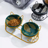 Cat Double Bowl Cute High-Leg Ceramic Oblique Mouth Protect