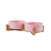 Ceramic Dog Bowl Cat Food Water Bowls with Wood Stand