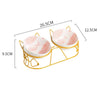 Cat Double Bowl Cute High-Leg Ceramic Oblique Mouth Protect