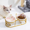 Cat Double Bowl Cute High-Leg Ceramic Oblique Mouth Protect