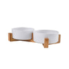 Ceramic Dog Bowl Cat Food Water Bowls with Wood Stand