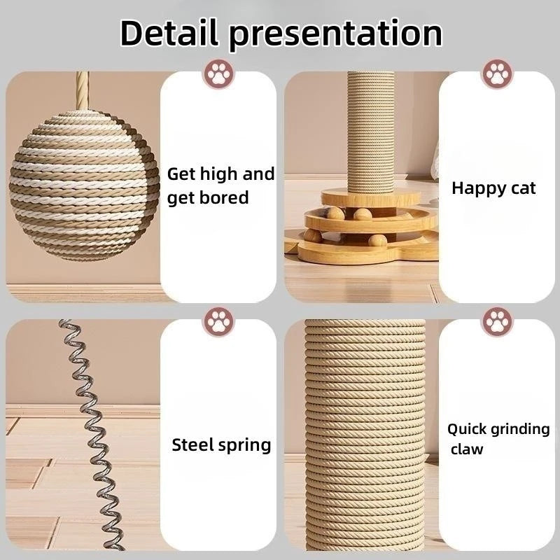 Pet Cat Toy Solid Wood Cat Turntable Funny Cat Stick  Balls Durable Sisal Scratching Board Cat Supplies Cat Grab Column