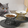 Cat Lift Bowl With Metal Stand Pet Ceramic Food Snacks Feeding Elevated