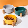 Ceramic Dog Bowl Cat Food Water Bowls with Wood Stand